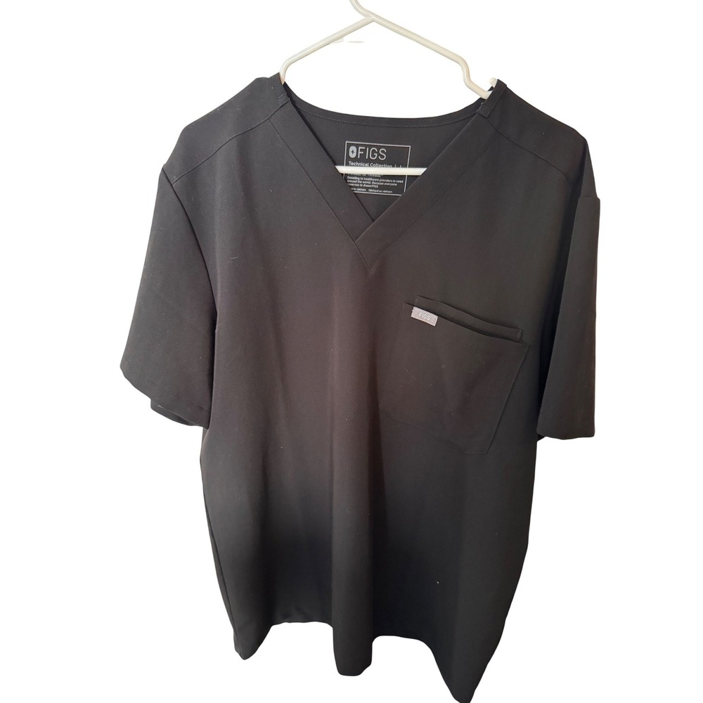 FIGS Scrub Top Womens Large Black Technical Collection V-Neck Leon Pocket‎ NWOT